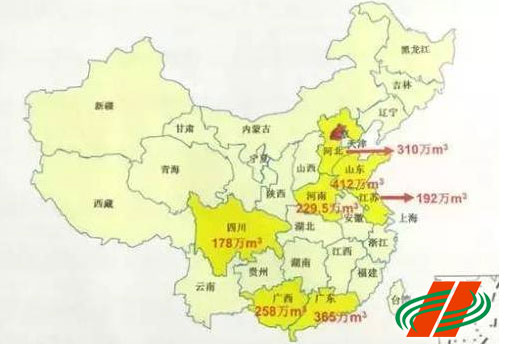 预估2018年中国主要刨花板产能集中省份分布示意图